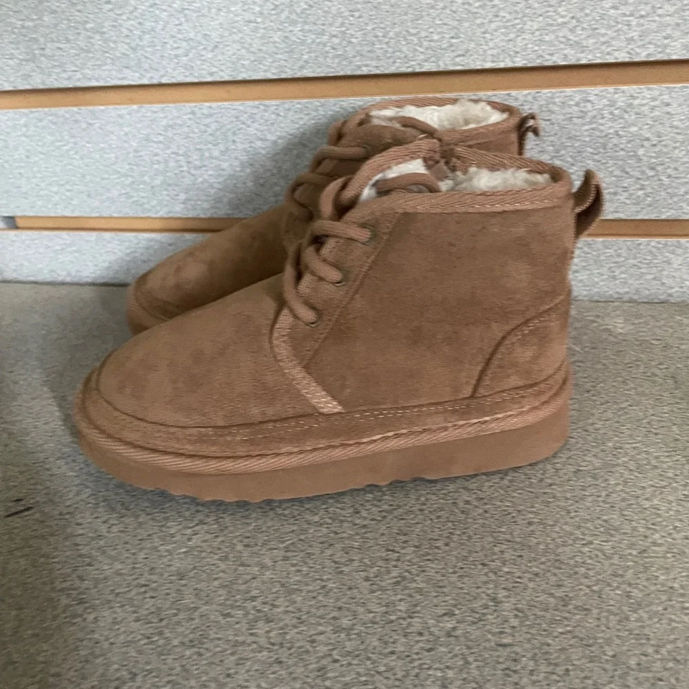Kids‎ Brown Suede Fur Lined Lace Up Zip Winter Boots Size 11